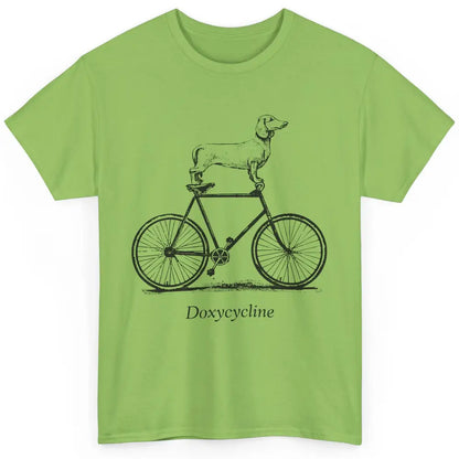 Dachshund On Bicycle Doxycycline Pun Veterinary Vet Tech Classic Unisex T-Shirt