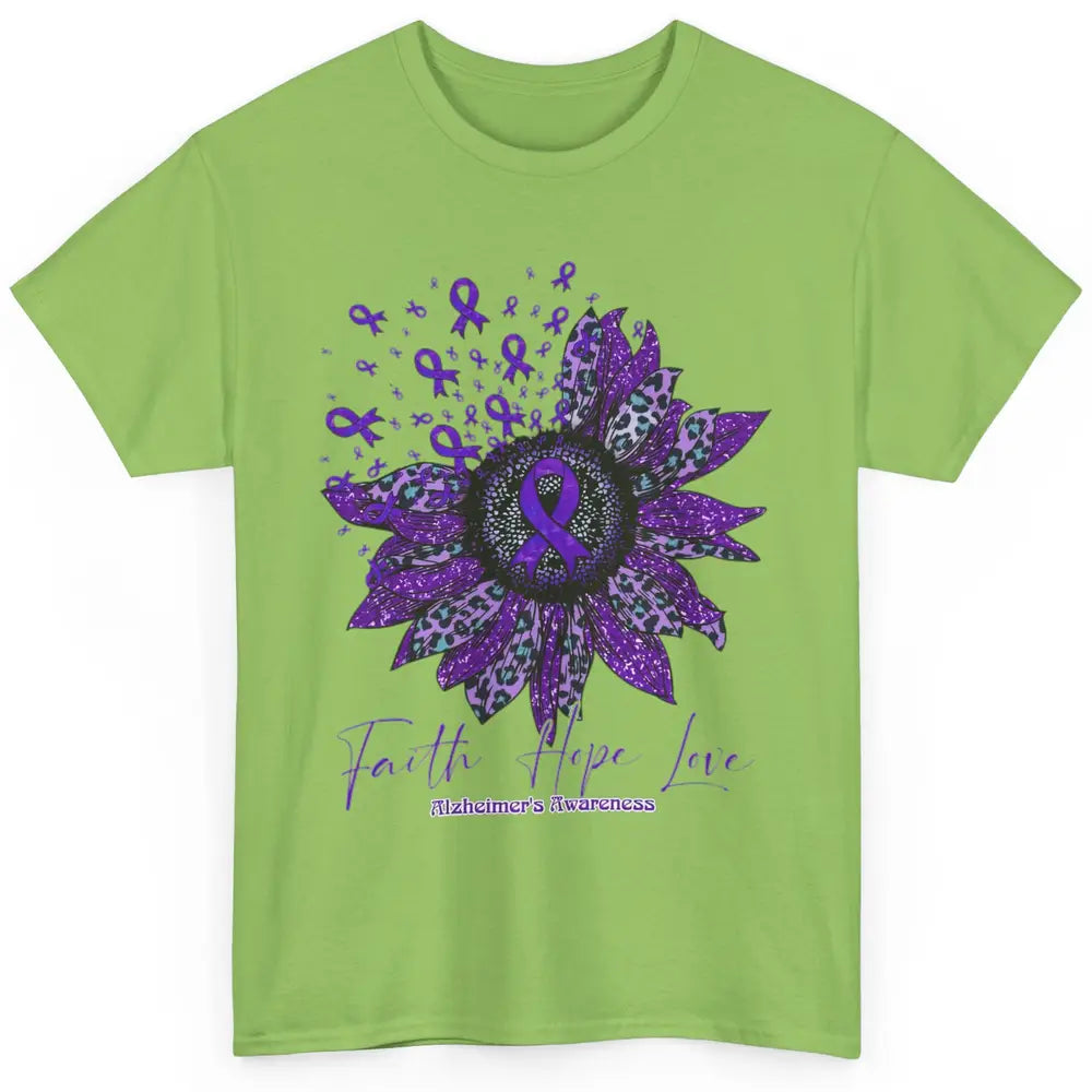 Faith Hope Love Purple Sunflower Alzheimer Brain Awareness Classic Unisex T-Shirt