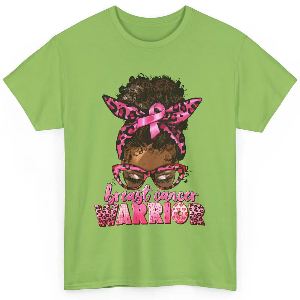 Afro Black Woman Breast Cancer Awareness Messy Bun Leopard Classic Unisex T-Shirt