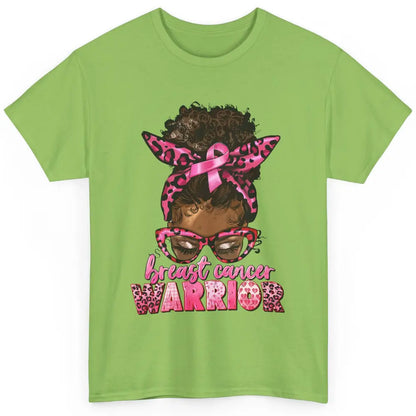 Afro Black Woman Breast Cancer Awareness Messy Bun Leopard Classic Unisex T-Shirt