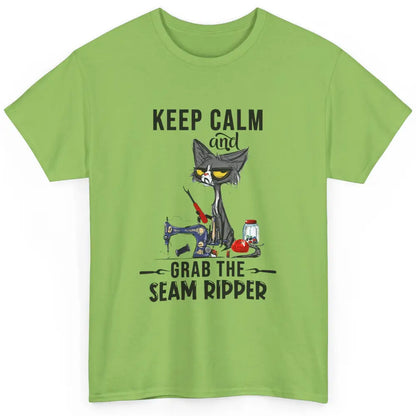 Funny Black Cat Keep Calm Grab Seam Ripper Sewing Quilting Classic Unisex T-Shirt