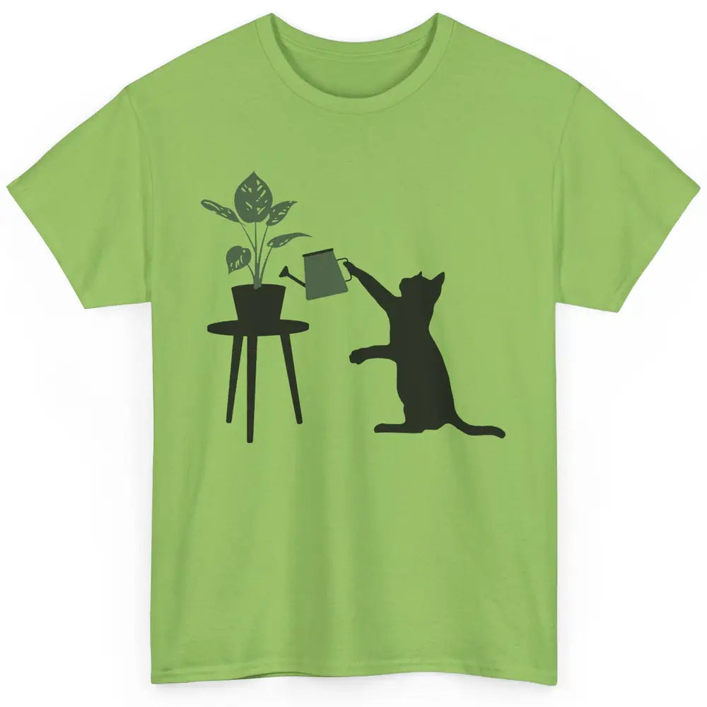 Black Cat Watering Plant Cat Gardening Planting Cat Lovers Classic Unisex T-Shirt