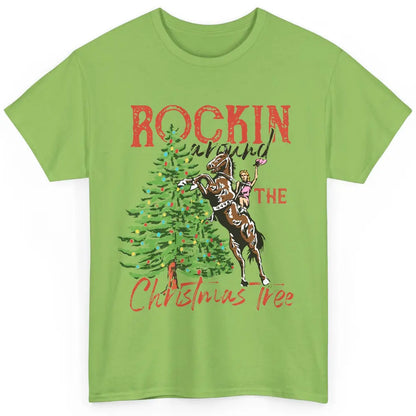 Funny Cowgirl Horsing Rocking Around Christmas Tree Western Classic Unisex T-Shirt