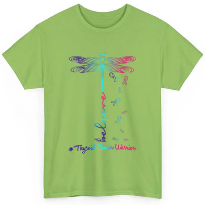 Thyroid Cancer Awareness Purple Pink Teal Ribbon Dragonfly Classic Unisex T-Shirt