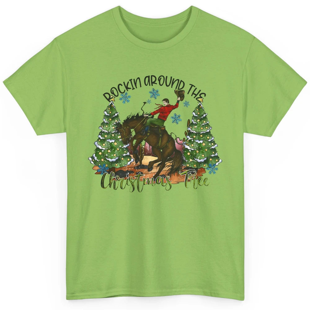 Funny Cowboy Horsing Rocking Around Christmas Tree Western Classic Unisex T-Shirt