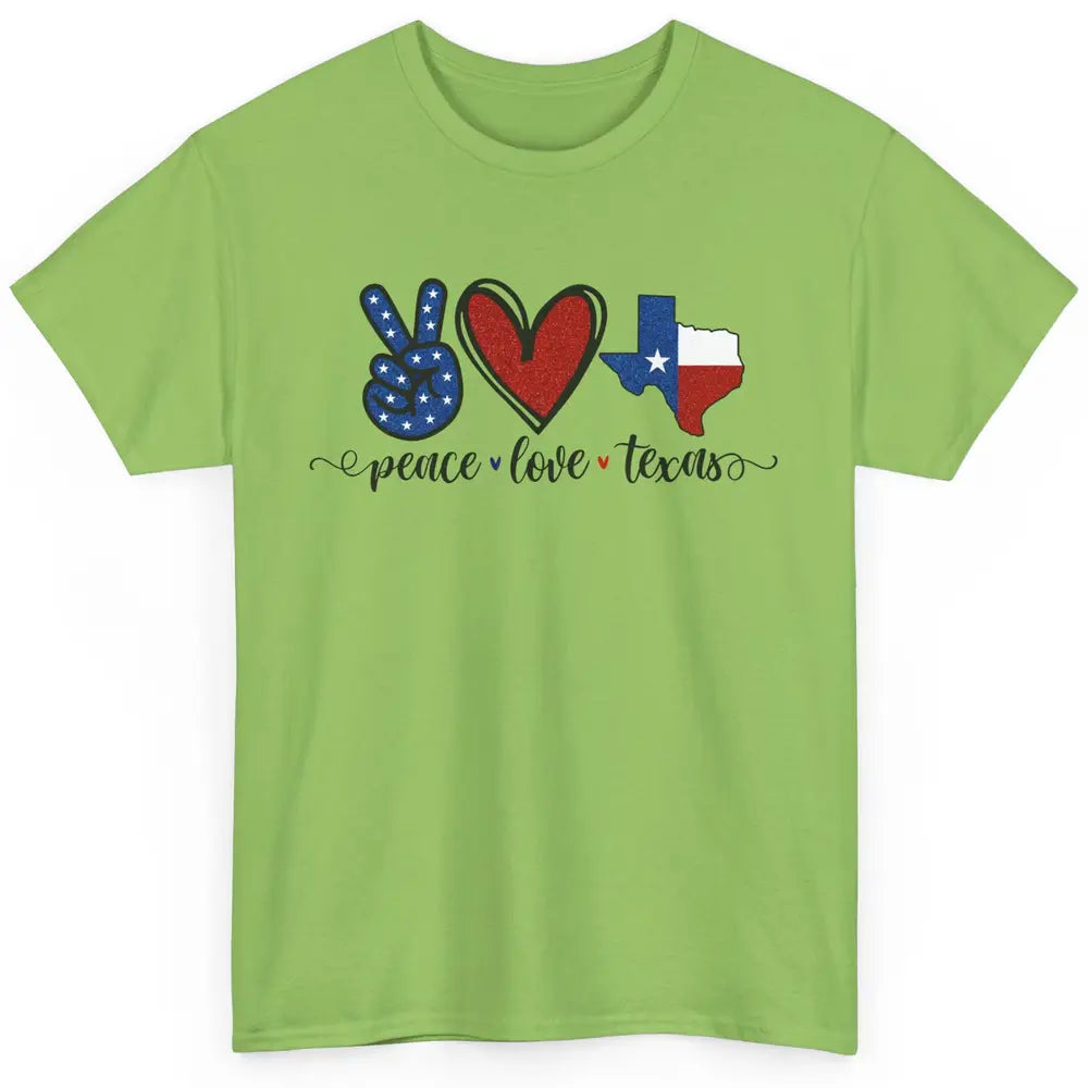 US Flag Peace Love Texas State Map Texan Pride Western Classic Unisex T-Shirt