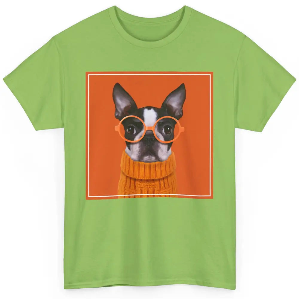 Funny Boston Terrier Face Orange Glasses Dog Nerd Cool Puppy Classic Unisex T-Shirt