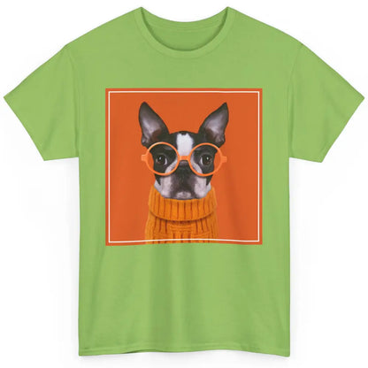 Funny Boston Terrier Face Orange Glasses Dog Nerd Cool Puppy Classic Unisex T-Shirt