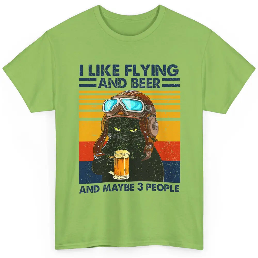 Funny Black Cat Skydiving I Like Flying Beer Maybe 3 People Classic Unisex T-Shirt