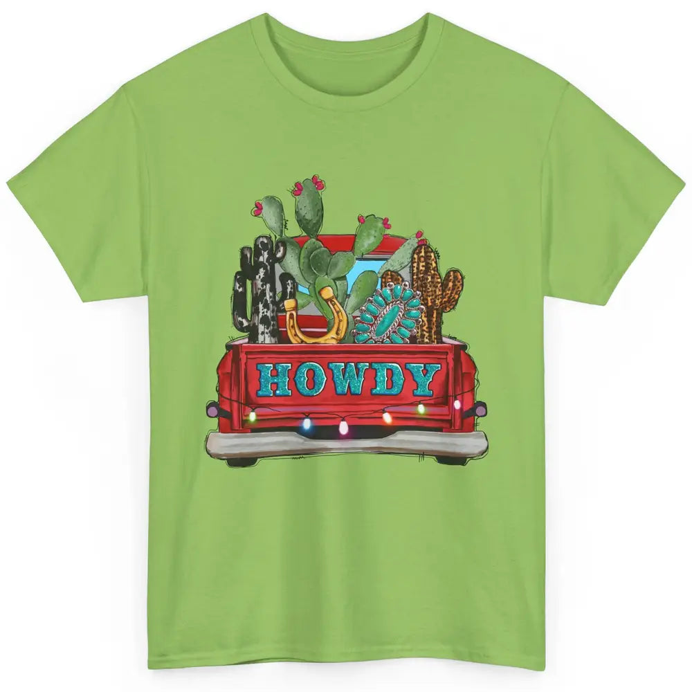 Howdy Truck Cactus Cowhide Western Christmas Gemstone Truck Classic Unisex T-Shirt