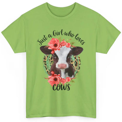 Cute Just A Girl Love Cow Heifer Floral Highland Cow Farm Classic Unisex T-Shirt