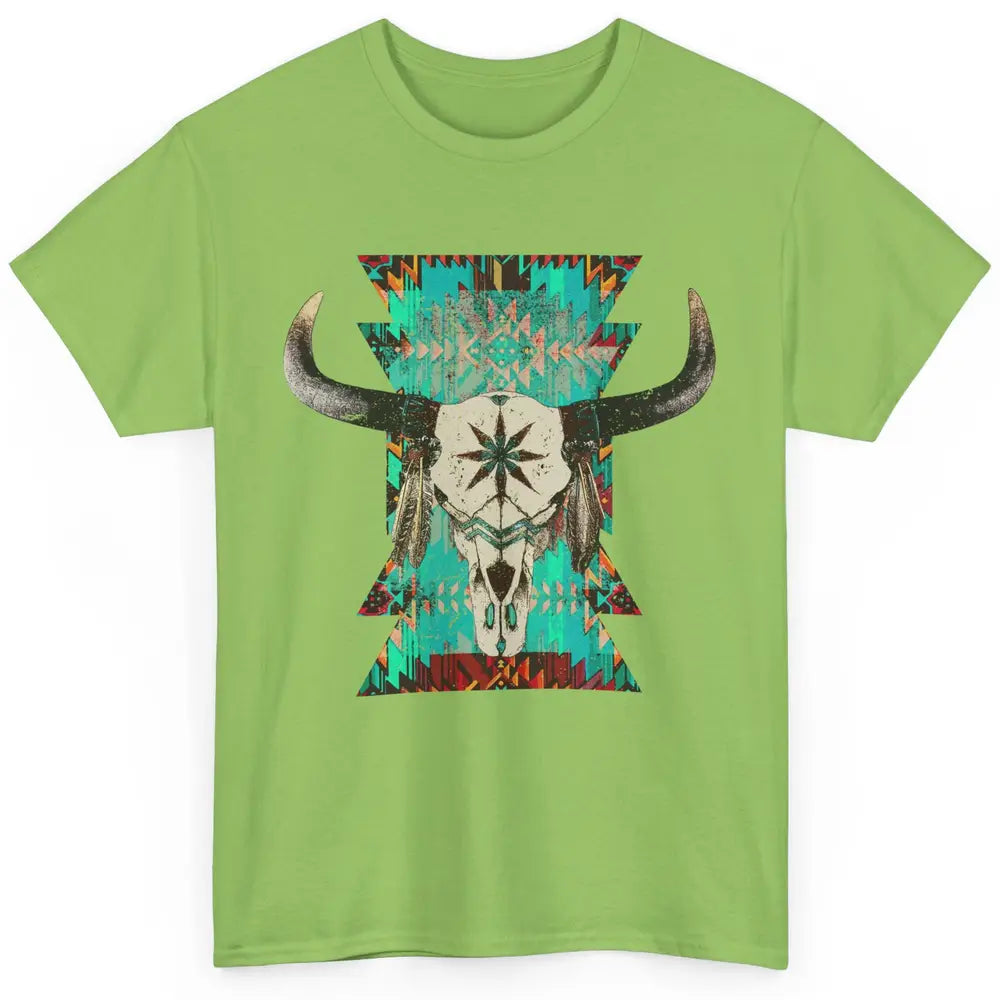 Boho Bull Skull Turquoise Aztec Western Country Rodeo Cowboy Classic Unisex T-Shirt