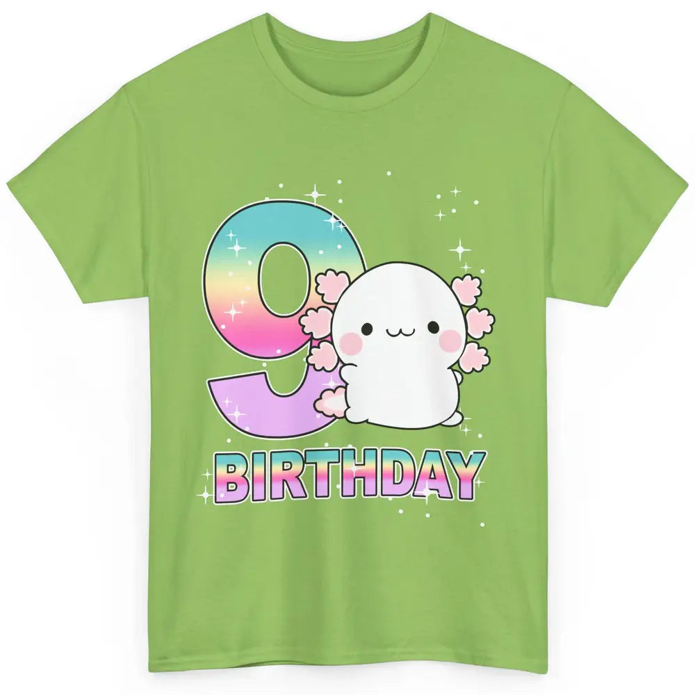 Cute Axolotl 9th Birthday Girl Boy 9 Years Old Birthday Gift Classic Unisex T-Shirt