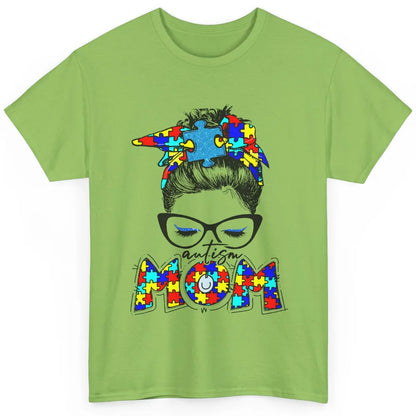 Autism Mom Messy Bun Bandana Puzzle Autism Awareness Month Classic Unisex T-Shirt