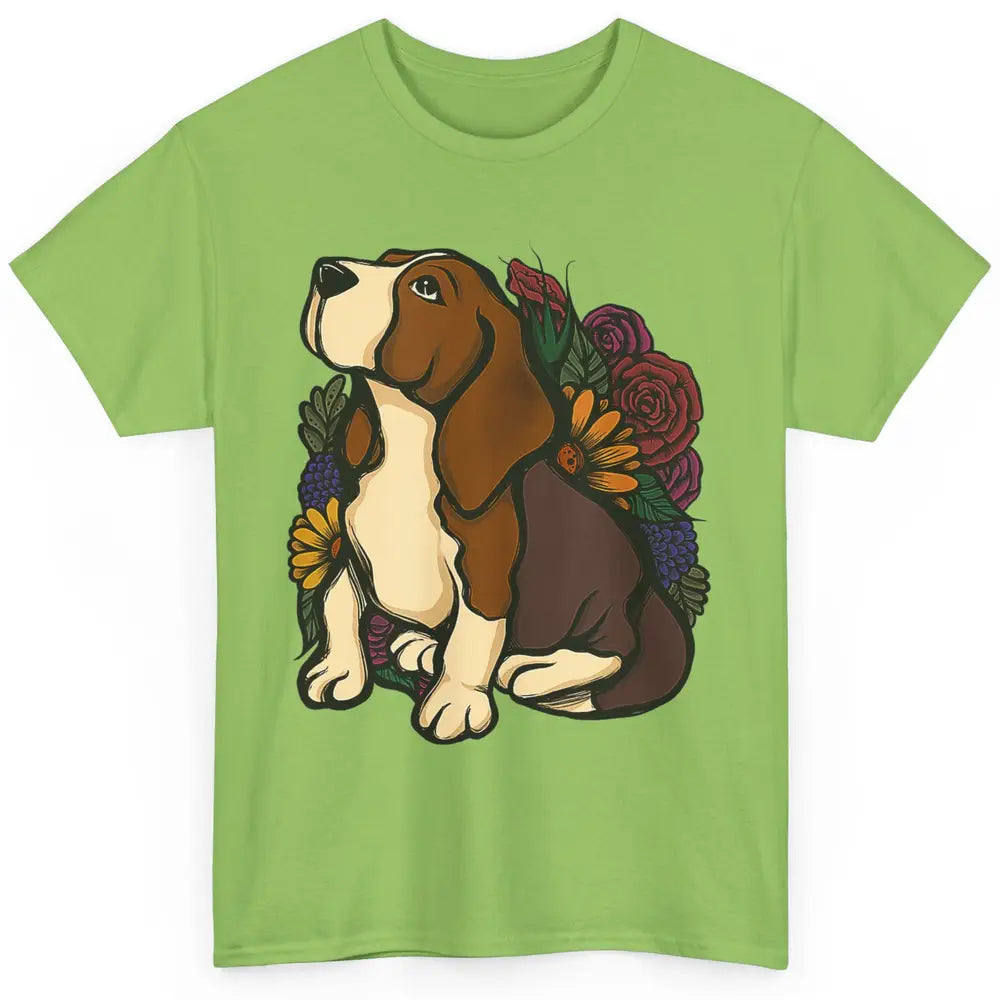 Cute Beagle Dog Floral Dog Mom Life Watercolor Wildflowers Classic Unisex T-Shirt