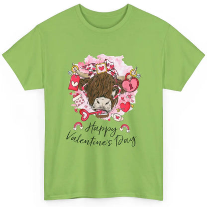 Cute Highland Cow Heart Western Happy Valentine Day Love Classic Unisex T-Shirt