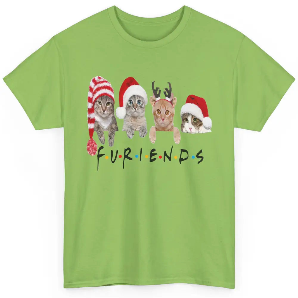 Funny Cat Furiends Merry Christmas Hat Santa Cat Lovers Gift Classic Unisex T-Shirt