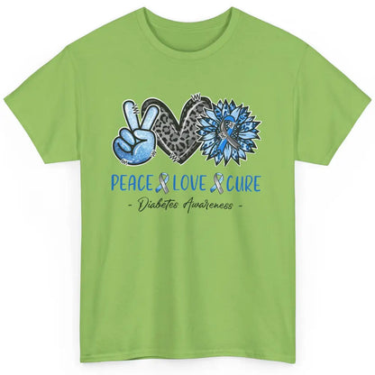 Diabetes Awareness Peace Love Cure Leopard Blue Sunflower Classic Unisex T-Shirt