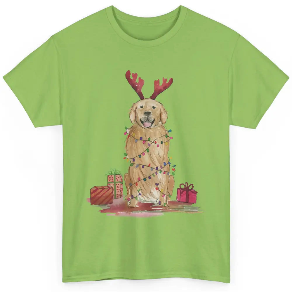 Santa Golden Retriever Reindeer Snowflake Christmas Costume Classic Unisex T-Shirt