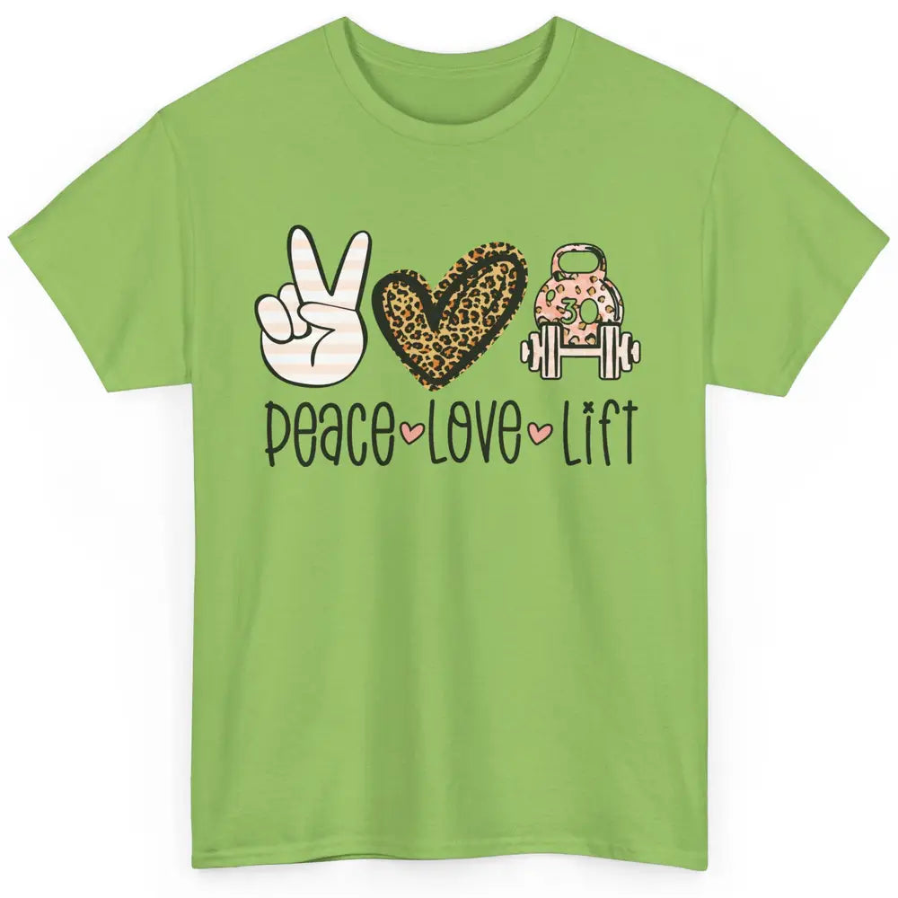 Cute Peace Love Lift Heart Leopard Gym Fitness Weightlifter Classic Unisex T-Shirt