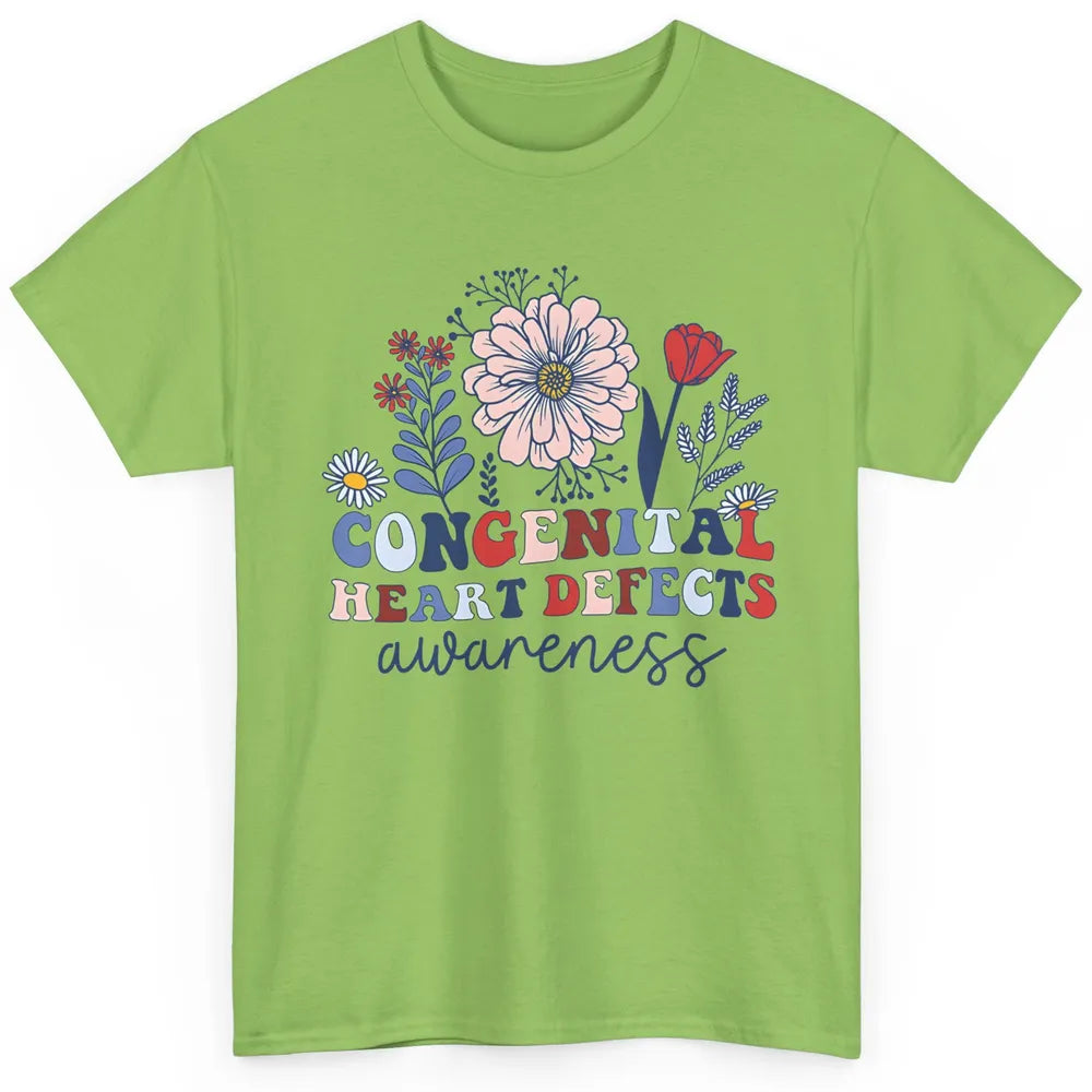 Congenital Heart Defects CHD Awareness Red Ribbon Wildflower Classic Unisex T-Shirt