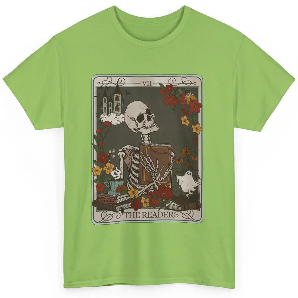 Retro Skeleton Reading Books The Reader Tarot Card Halloween Classic Unisex T-Shirt