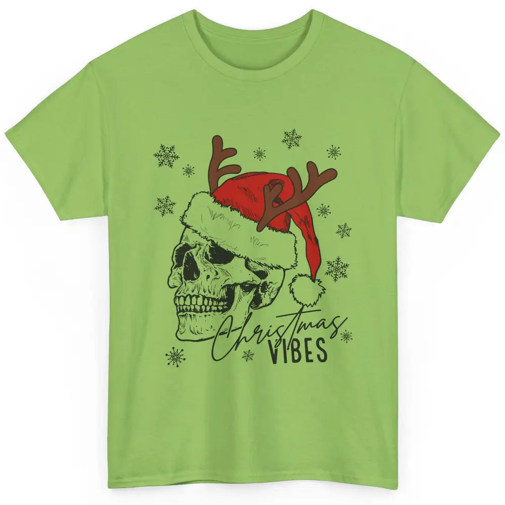 Christmas Vibes Skull With Santa Hat Christmas Skeleton Classic Unisex T-Shirt