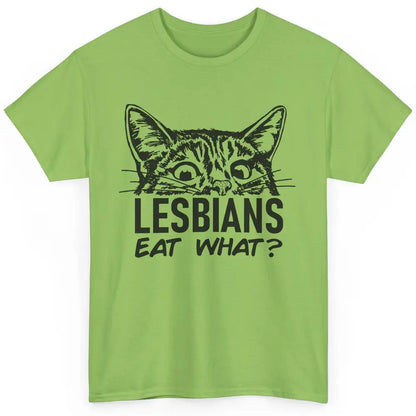 Funny Black Cat Lesbians Eat What LGBTQ Sarcastic Cat Mom Classic Unisex T-Shirt