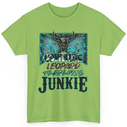 Bull Skull Cowhide Leopard Turquoise Junkie Western Country Classic Unisex T-Shirt