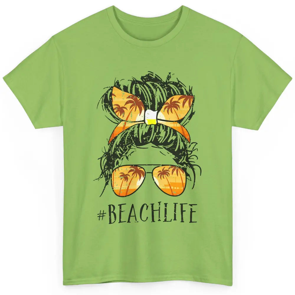 Beach Life Messy Bun Hair Retro Vintage Beach Palms Summer Classic Unisex T-Shirt