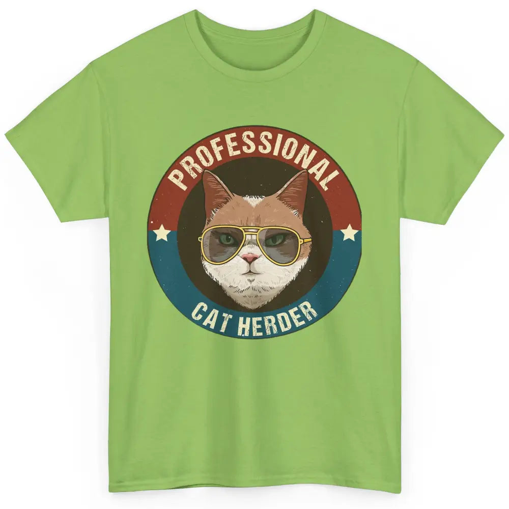 Vintage Cat Glasses Professional Cat Herder Cat Mom Cat Dad Classic Unisex T-Shirt