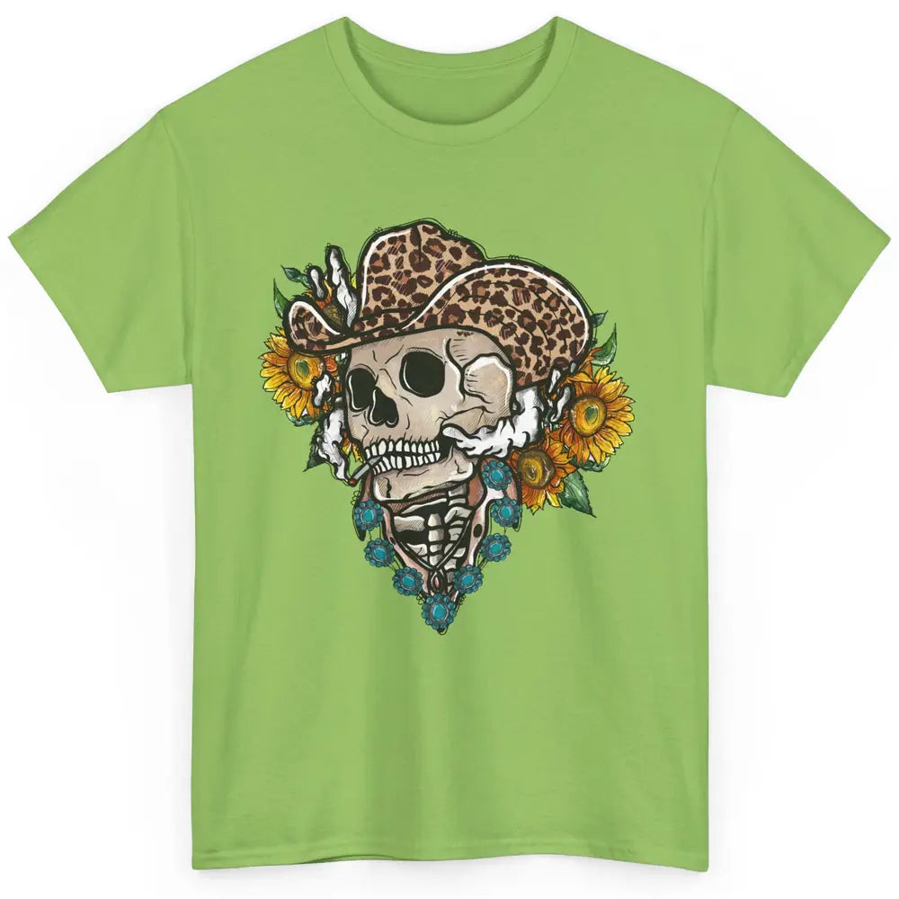 Sunflower Leopard Cowboy Skull Gemstone Western Country Gift Classic Unisex T-Shirt