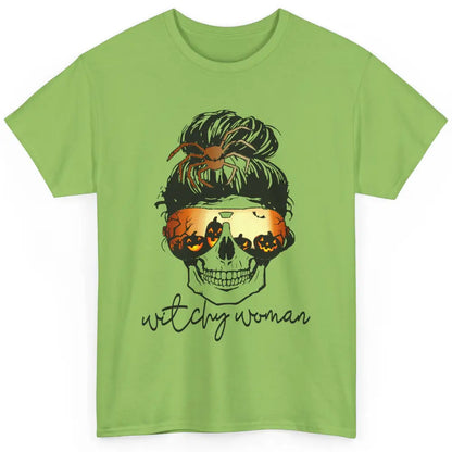 Witchy Woman Messy Bun Hair Skull Halloween Pumpkin Costume Classic Unisex T-Shirt