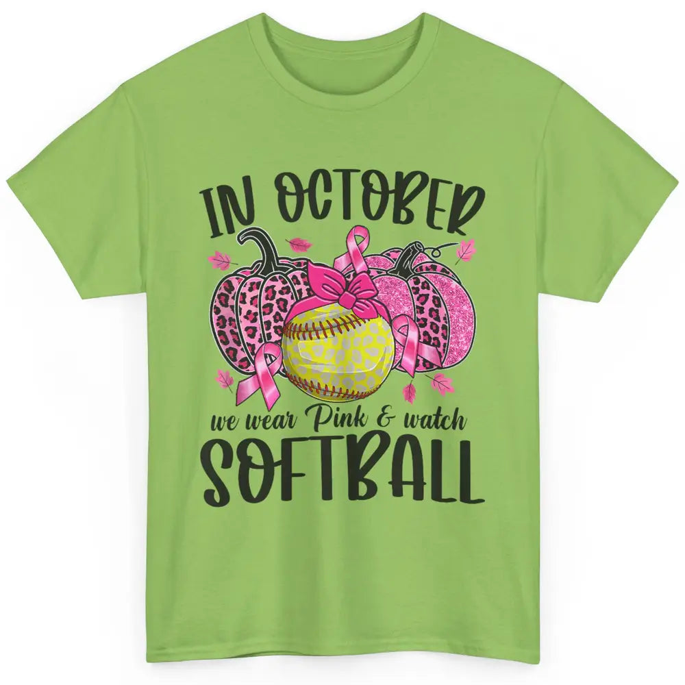 Softball Leopard Pumpkin In October Breast Cancer Awareness Classic Unisex T-Shirt