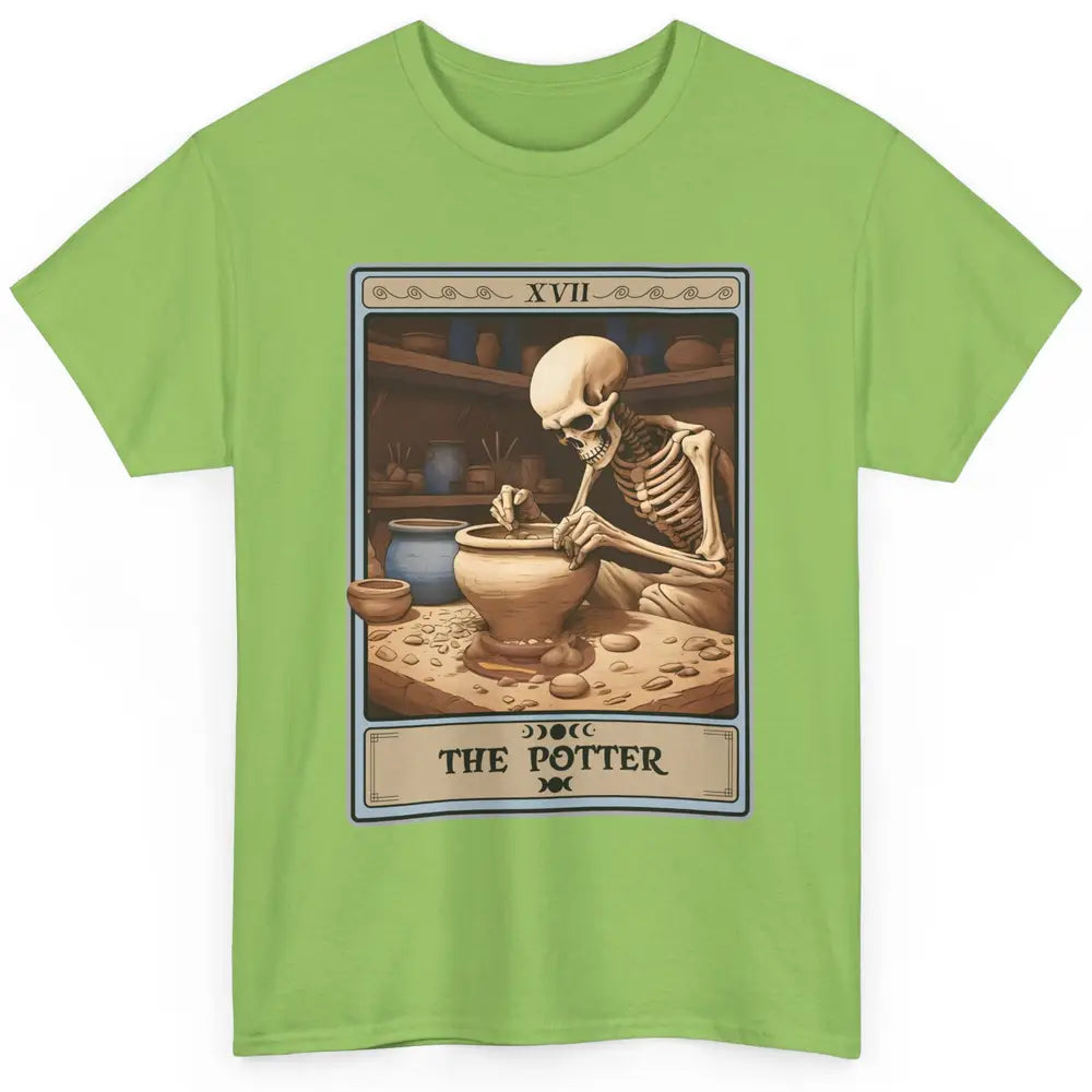 Retro Skeleton The Potter Tarot Card Halloween Pottery Lover Classic Unisex T-Shirt