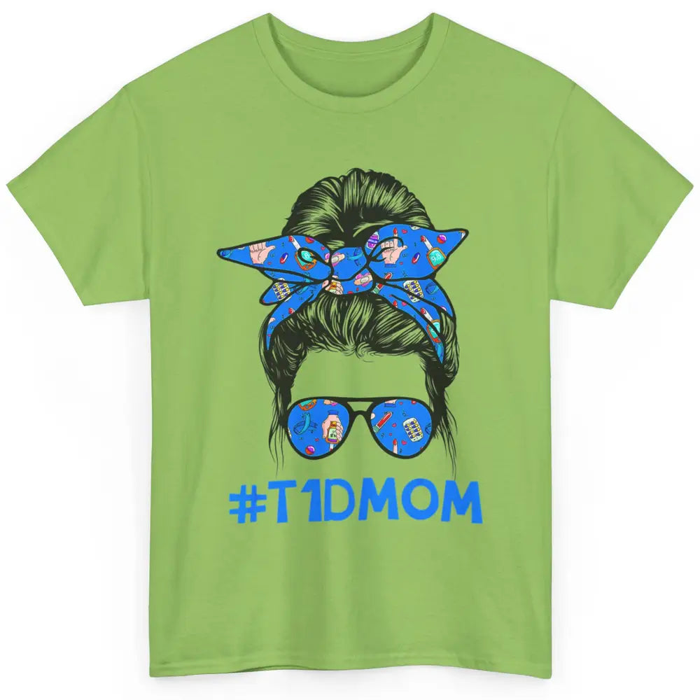 T1D Proud Mom Leopard Messy Bun Warrior Diabetes Awareness Classic Unisex T-Shirt