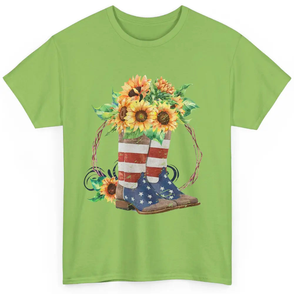 Retro Sunflower US Flag Cowboy Boots Let's Go Girls Cowgirls Classic Unisex T-Shirt