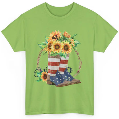 Retro Sunflower US Flag Cowboy Boots Let's Go Girls Cowgirls Classic Unisex T-Shirt