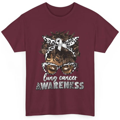 Afro Lung Cancer Awareness Black Woman Messy Hair Warrior Classic Unisex T-Shirt