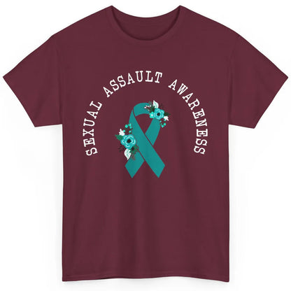 Sexual Assault Awareness Floral Teal Ribbon Awareness Gift Classic Unisex T-Shirt