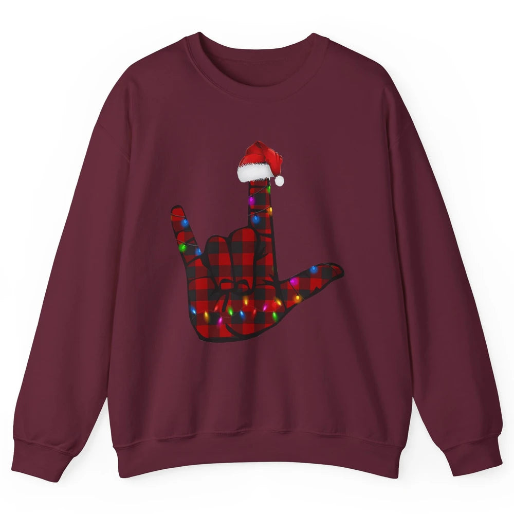 Merry Christmas Hand Sign Language Deaf Xmas Santa Hat ASL Unisex Crewneck Sweatshirt