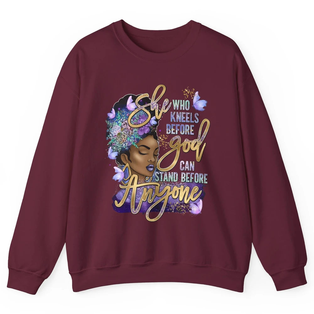 Black Girl She Who Kneels Before God Christian Afro Women Unisex Crewneck Sweatshirt