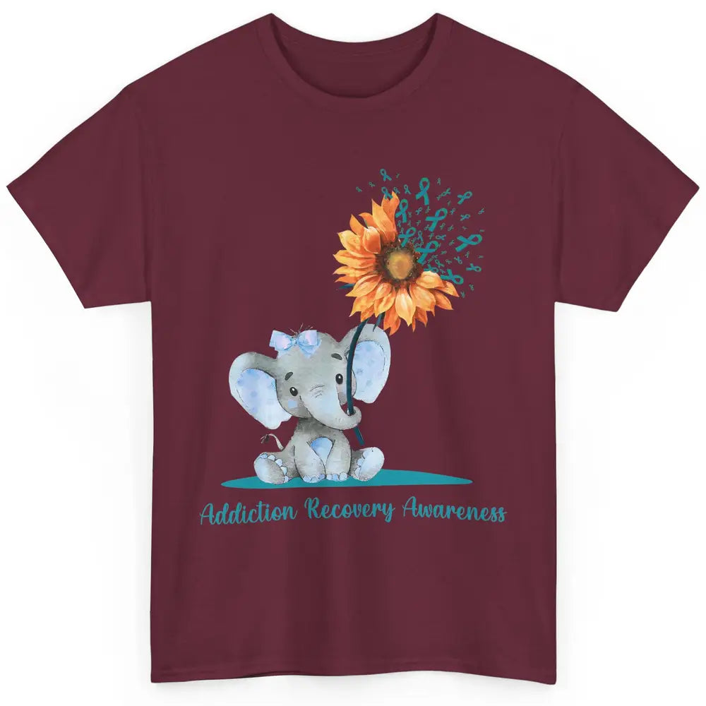 Addiction Recovery Awareness Teal Ribbon Baby Elephant Daisy Classic Unisex T-Shirt