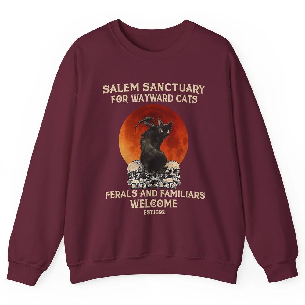 Witch Cat Salem Sanctuary Witch City Halloween Gothic Cat Unisex Crewneck Sweatshirt