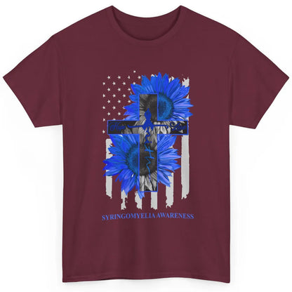 Syringomyelia Awareness Faith Hope Love Blue Ribbon US Flag Classic Unisex T-Shirt