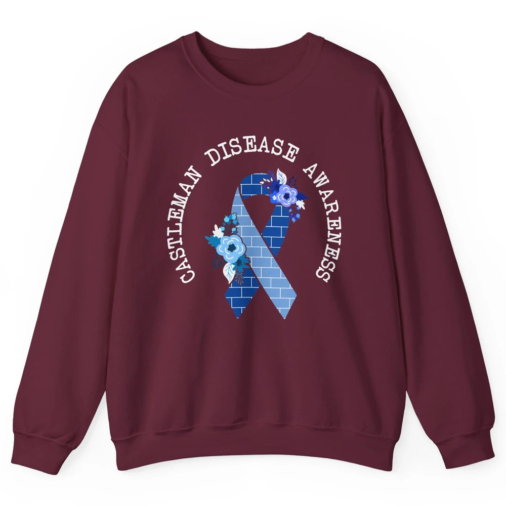 Castleman Disease Awareness Floral Blue Ribbon Rare Disease Unisex Crewneck Sweatshirt