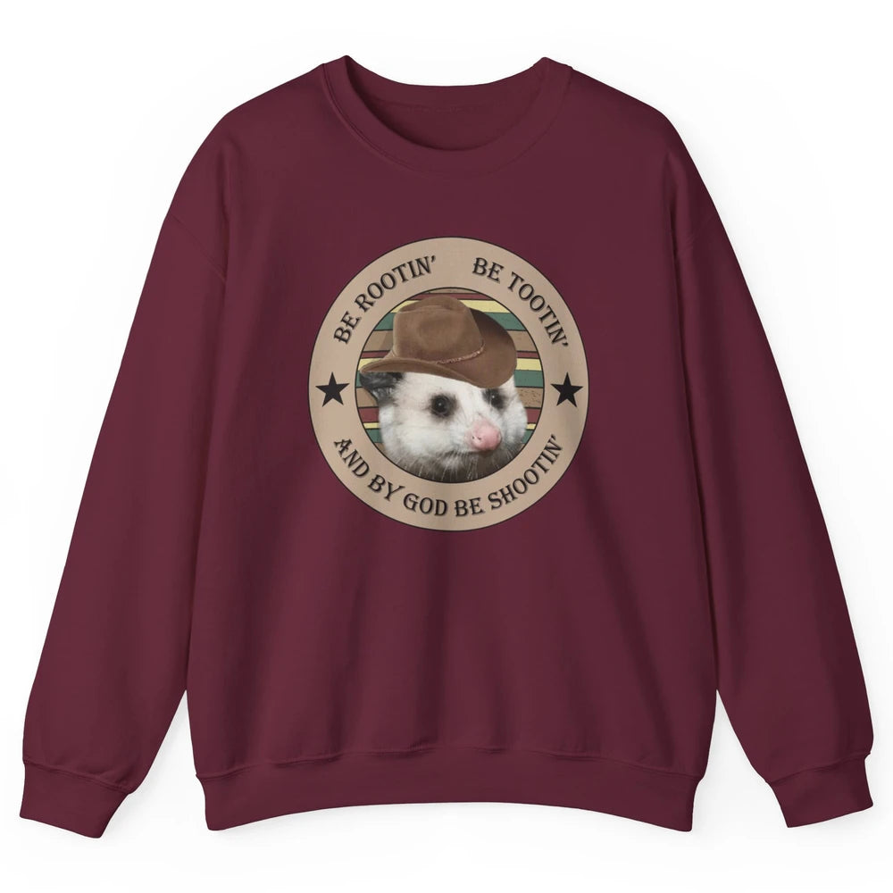 Western Country Rootin Tootin Possum Cowboy Street Cat Retro Unisex Crewneck Sweatshirt