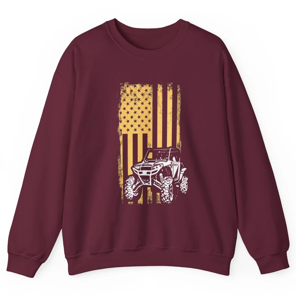 Retro UTV American Flag 4 Wheel Mud Riding SXS Life Offroad Unisex Crewneck Sweatshirt