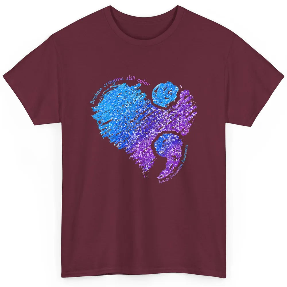 Semicolon Turquoise Blue Ribbon Heart Suicide Prevention Classic Unisex T-Shirt