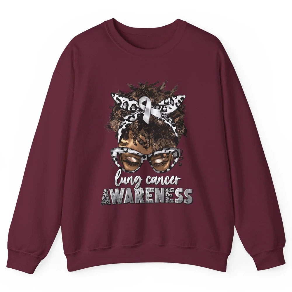 Afro Lung Cancer Awareness Black Woman Messy Hair Warrior Unisex Crewneck Sweatshirt